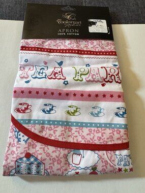 New Cooksmart From England Pink Tea Cups Apron With Pockets Cotton B4